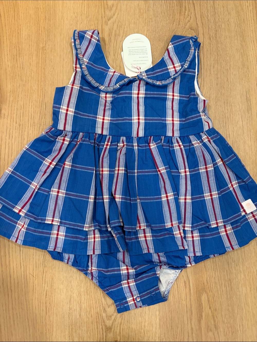 Sweet Honey Blue Plaid Ruffle Baby Romper 3T  NEW